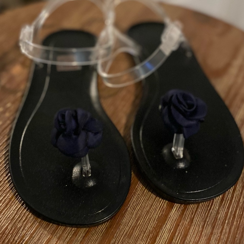 SHEIN Sandal, Size 7.5, Black/Navy Blue/Clear